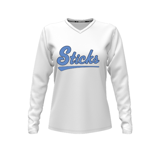 [CUS-DFW-TEES-CMF-VNK-LSL-WHT-FYXS-LOGO2] Decker Comfort T-Shirt (Female Youth XS, White, V Neck, Logo 2, Long Sleeve)