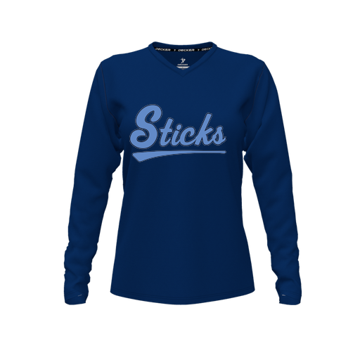 [FTLVCFNV-FYXS-LOGO2] Decker Comfort T-Shirt (Female Youth XS, Navy, V Neck, Logo 2, Long Sleeve)