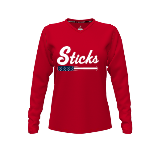 [FTLVCFRD-FYXS-LOGO3] Decker Comfort T-Shirt (Female Youth XS, Red, V Neck, Logo 3, Long Sleeve)