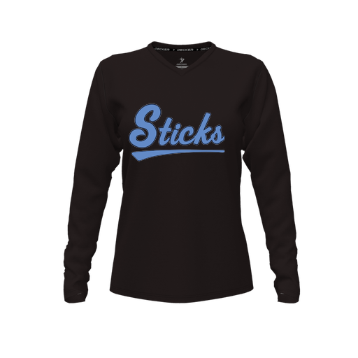 [CUS-DFW-TEES-PER-VNK-LSL-BLK-FYXS-LOGO2] Performance T-Shirt (Female Youth XS, Black, V Neck, Logo 2, Long Sleeve)