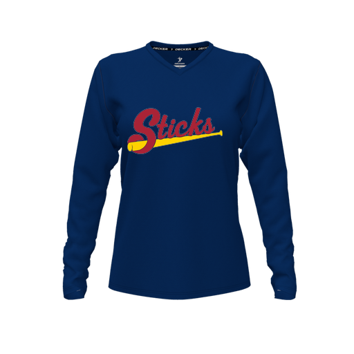 [FTLVPTNV-FYXS-LOGO1] Decker Performance T-Shirt (Female Youth XS, Navy, V Neck, Logo 1, Long Sleeve)