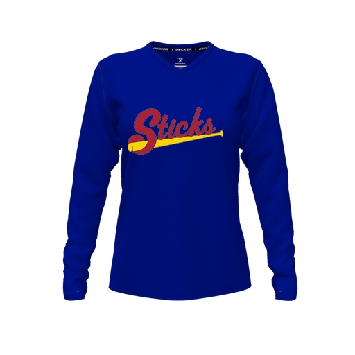 [CUS-DFW-TEES-PER-VNK-LSL-RYL-FYXS-LOGO1] Decker Performance T-Shirt (Female Youth XS, Royal, V Neck, Logo 1, Long Sleeve)