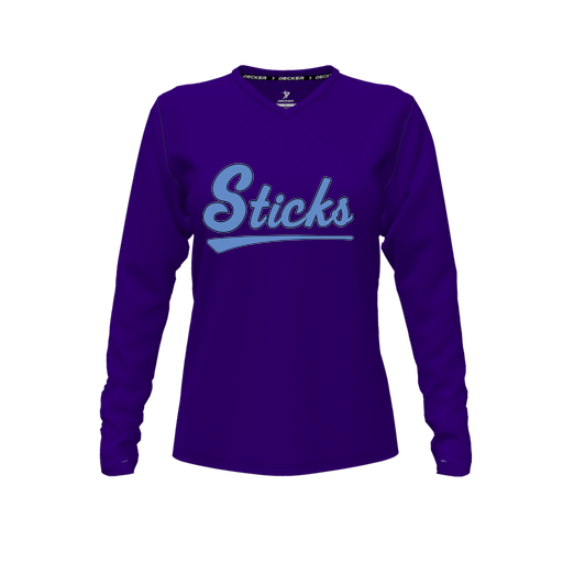 [CUS-DFW-TEES-PER-VNK-LSL-PUR-FYXS-LOGO2] Performance T-Shirt (Female Youth XS, Purple, V Neck, Logo 2, Long Sleeve)