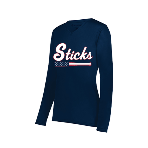[222824.065.S-LOGO3] Ladies LS Smooth Sport Shirt (Female Adult S, Navy, Logo 3)